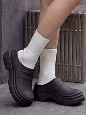 Chunky Platform Clogs | Black Minimalist Slip-On Shoes | Size